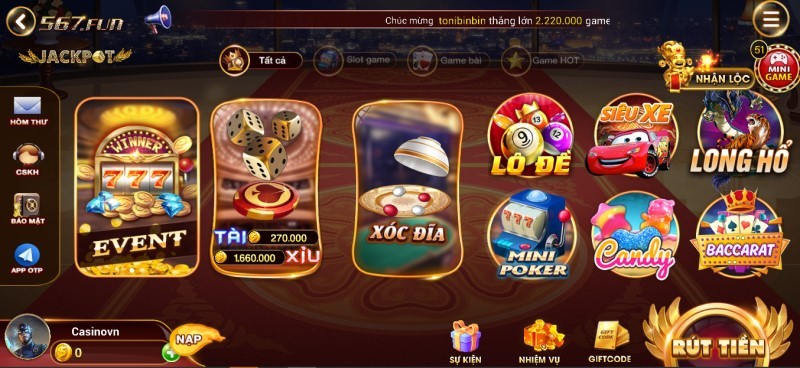 Game đánh bài 567 Fun - Nổ hũ cực lớn game đổi thưởng giao diện