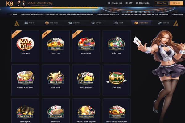 K8 - Nhà cái cá cược trực tuyến với lượng người tham gia khủng game