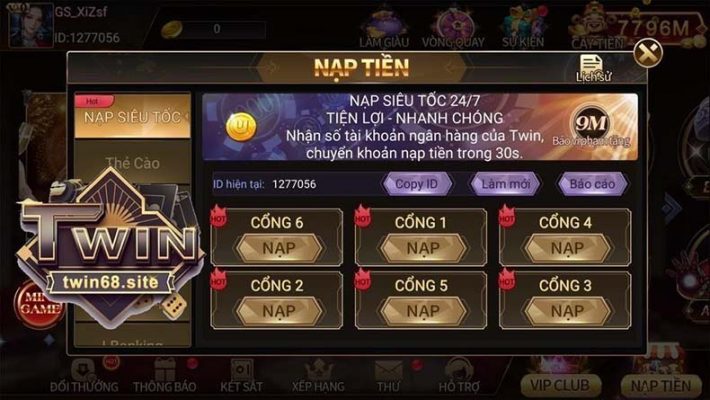 Game đánh bài Twin - Ông trùm game đổi thưởng thị trường Việt Nạp tiền