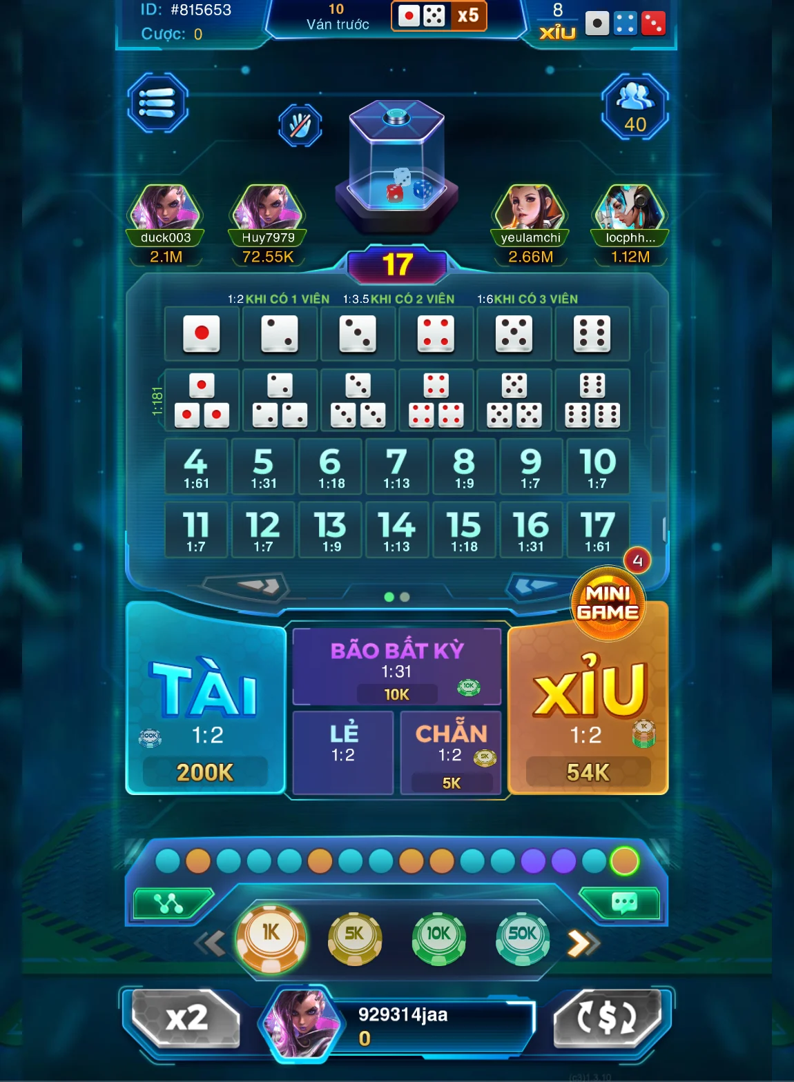 Cửa cược và trả thưởng của Sicbo Vip79 